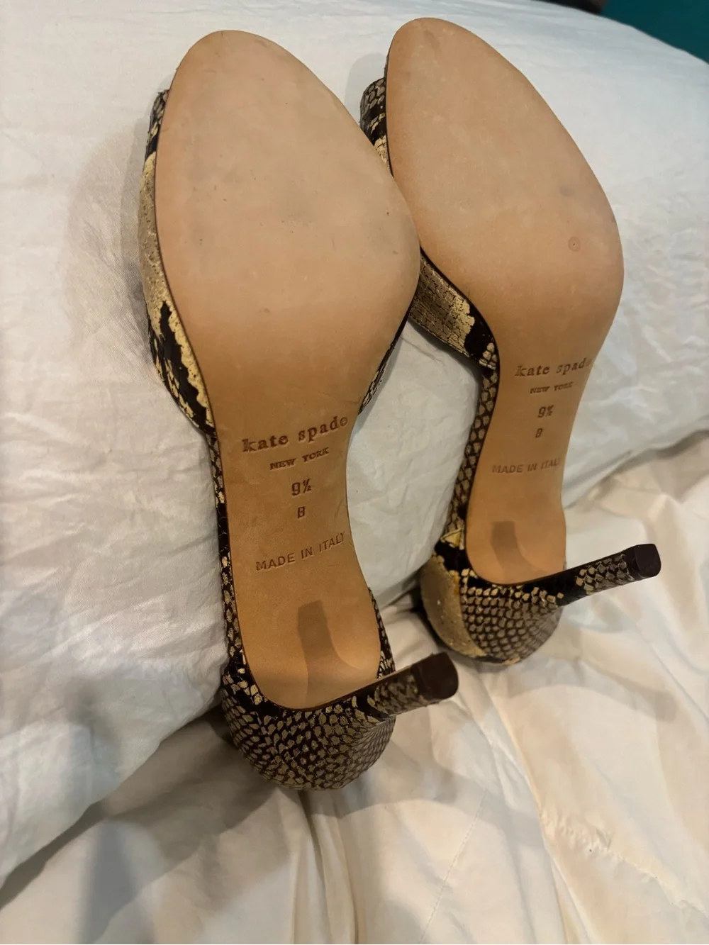 kate spade Snake-Print Peep Toe Heels with Pink Insole